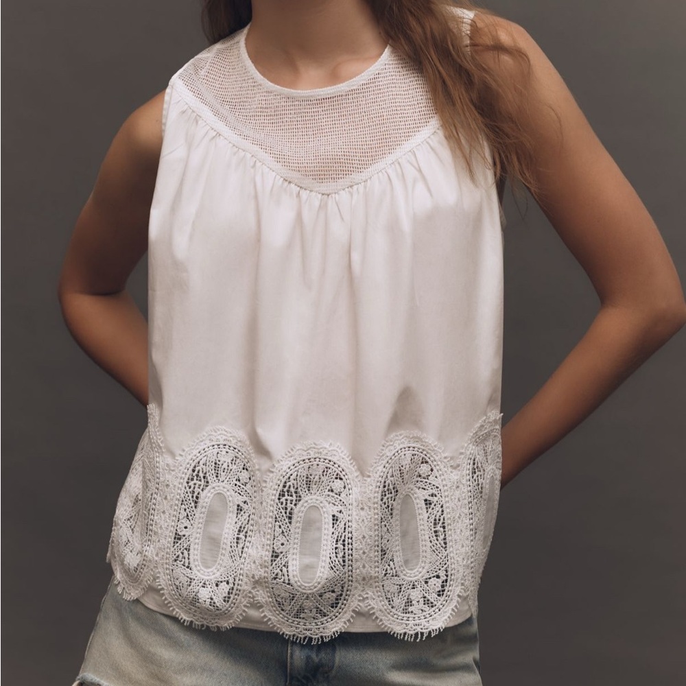 Anthropologie White LaceThe Iris Poplin Sleeveless Top by En Elly